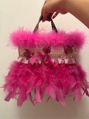 Hot Pink Feathered Sequin Tote Bag